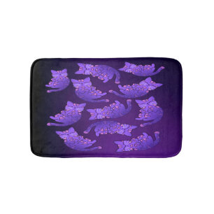 Cute Purple Neon Kitten Group Bath Mat