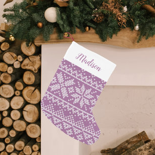 Cute Purple Nordic Snowflake Sweater Pattern Small Christmas Stocking