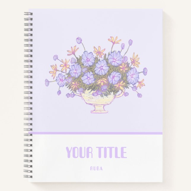 Cute purple Notebook with hand-drawn flowers  (Front)