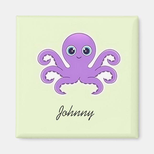 Cute purple octopus green magnet (Front)