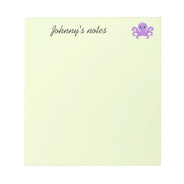 Cute purple octopus green notepad (Front)