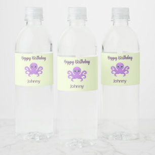 Cute purple octopus green water bottle label