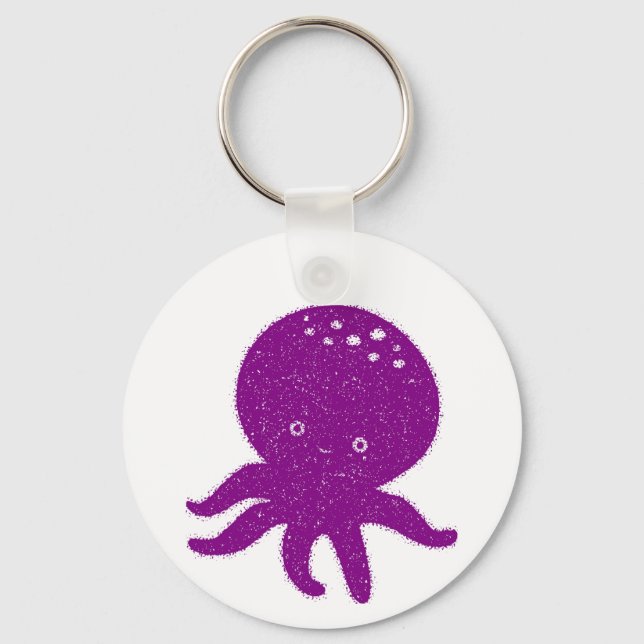 Cute Purple Octopus Old Print Key Ring (Front)