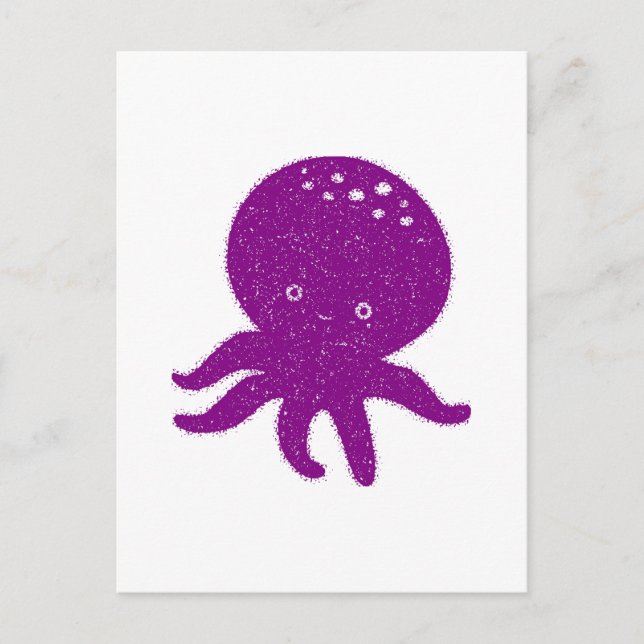 Cute Purple Octopus Old Print Postcard (Front)