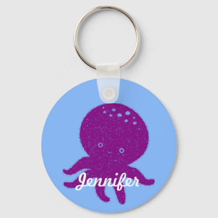 Cute Purple Octopus Personalised Name Key Ring