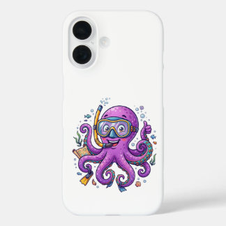 Cute Purple Octopus Treasure Hunter iPhone 16 Case
