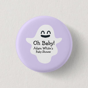 Cute Purple Oh Baby! Ghost Halloween Baby Shower 3 Cm Round Badge