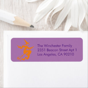 Cute purple orange flying witch Halloween address Return Address Label