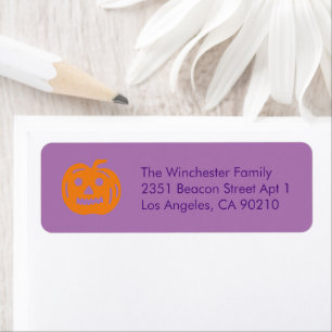 Cute purple orange pumpkin fun Halloween address Return Address Label