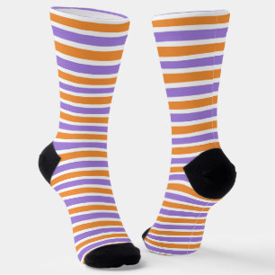 cute purple orange white stripe pattern socks