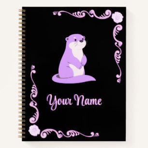 Cute Purple Otter Dark Floral Aesthetic Frame Notebook