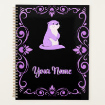 Cute Purple Otter Ornate Damask Frame Art