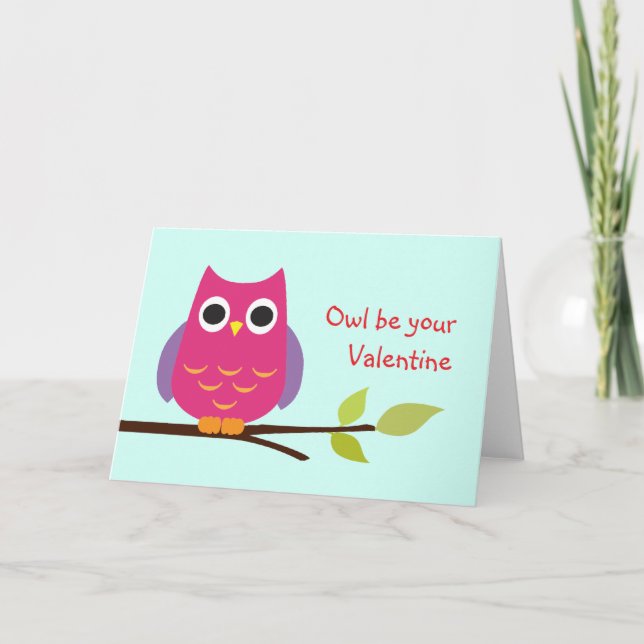 Cute purple owl be your valentine adorable holiday card (Front)