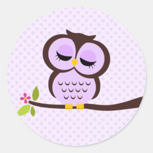 Cute Purple Owl Classic Round Sticker