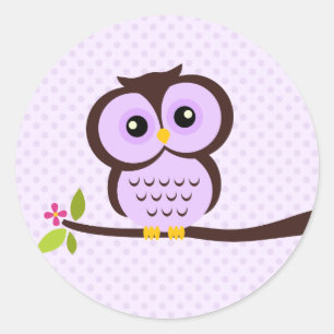 Cute Purple Owl Classic Round Sticker