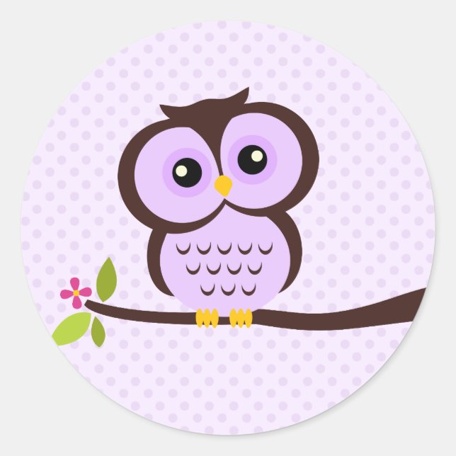 Cute Purple Owl Classic Round Sticker (Front)