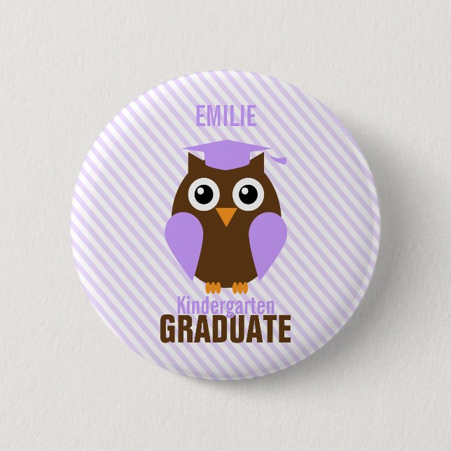 Cute Purple Owl Kindergarten Graduate 6 Cm Round Badge (Front)