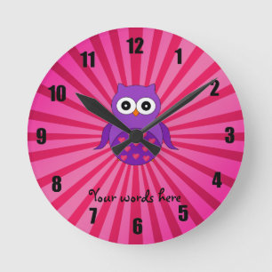 Cute purple owl round clock