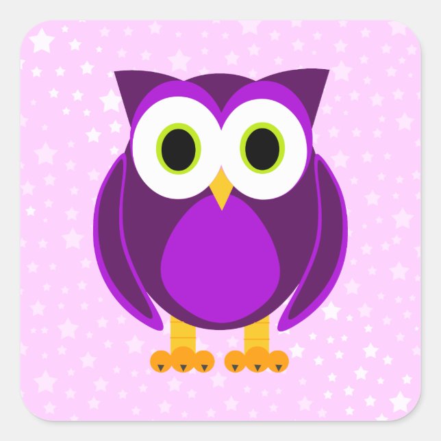 Cute Purple Owl - Star Background Square Sticker (Front)