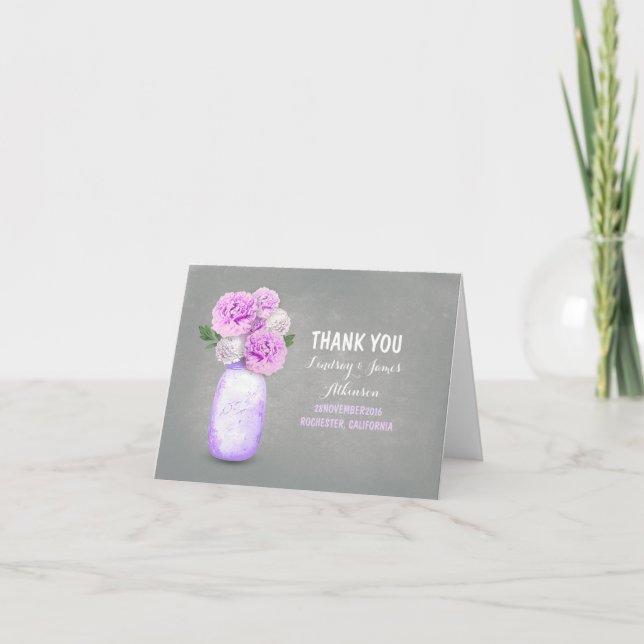 Cute purple painted mason jar thank you cards (Front)