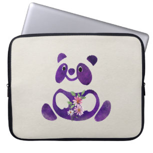 Cute Purple Panda Bear with flowers Laptop Sleeve