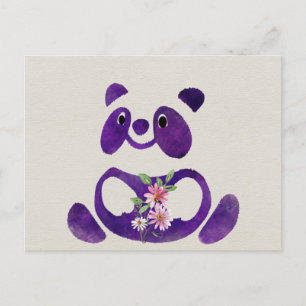 Cute  Purple Panda Bear with flowers Postcard