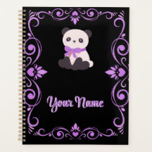 Cute Purple Panda Bow Ornate Damask Frame