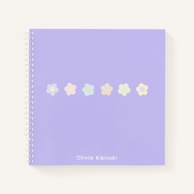 Cute Purple Pastel Flowers Name Notebook (Front)