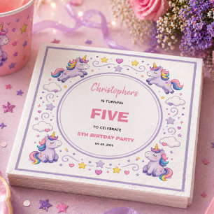 Cute Purple Pastel Magic Unicorn 5th Birthday Napkin