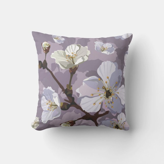 Cute Purple Peach Blossom Floral Pattern Cushion (Front)