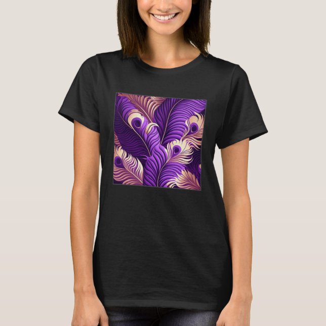 Cute Purple Peacock Feathers Illustration Birds Wo T-Shirt (Front)