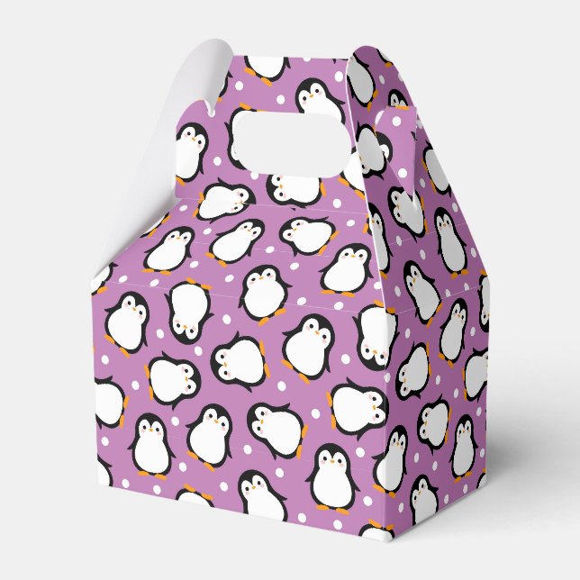 Cute purple penguin pattern favour box (Front Side)