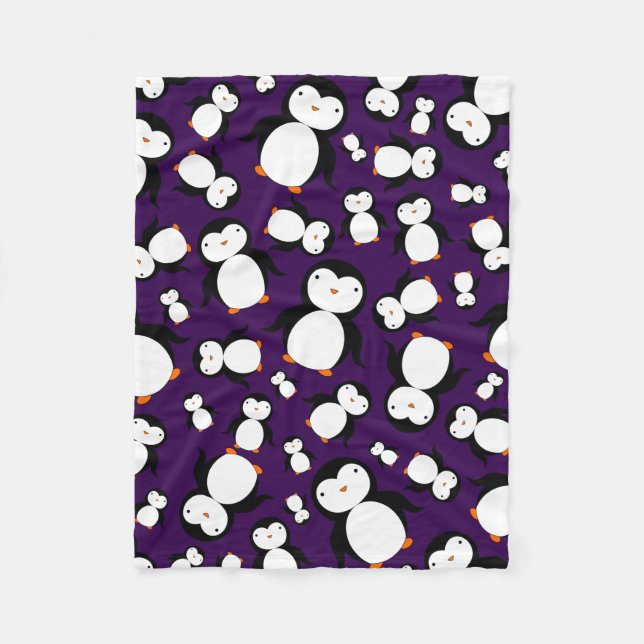 Cute purple penguin pattern fleece blanket (Front)