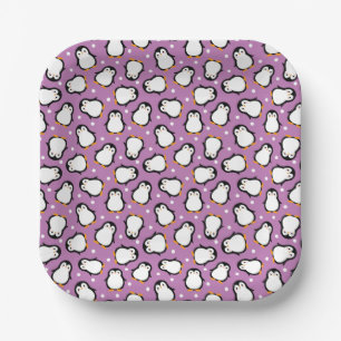 Cute purple penguin pattern paper plate