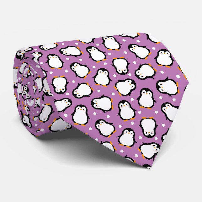 Cute purple penguin pattern tie (Rolled)