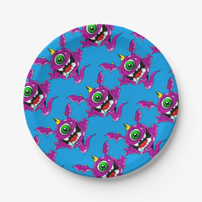 Cute Purple People Eater Monster Paper Plate (Front)