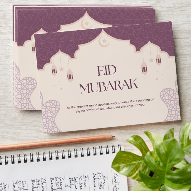 Cute Purple Personalised Eid Money Card Envelopes (Stacked)