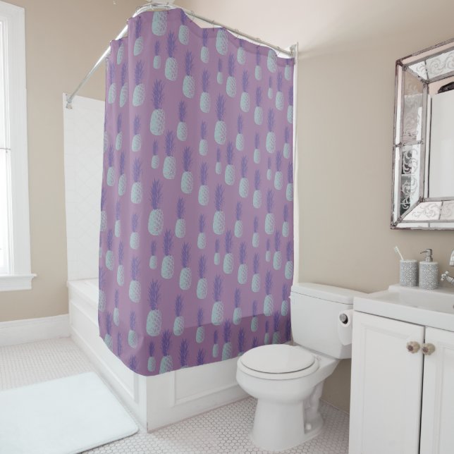Cute Purple Pineapple Pattern Shower Curtain (In Situ)