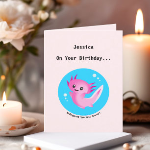Cute Purple Pink Axolotl Bubble with Name Holiday Card