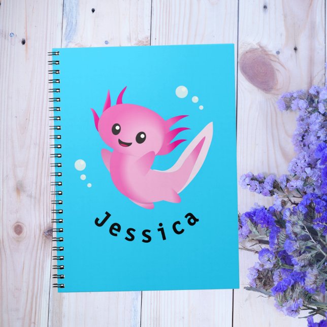 Cute Purple Pink Axolotl Bubble with Name Notebook (Creator Uploaded)