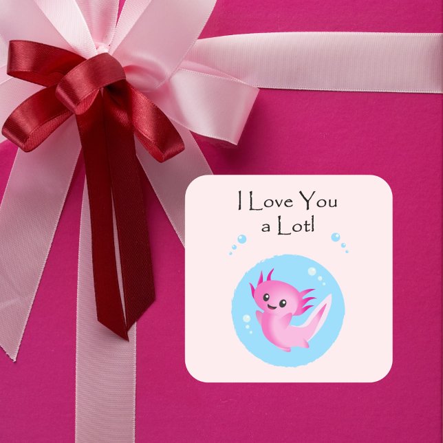 Cute Purple Pink Axolotl Love You Valentine Square Sticker (Creator Uploaded)