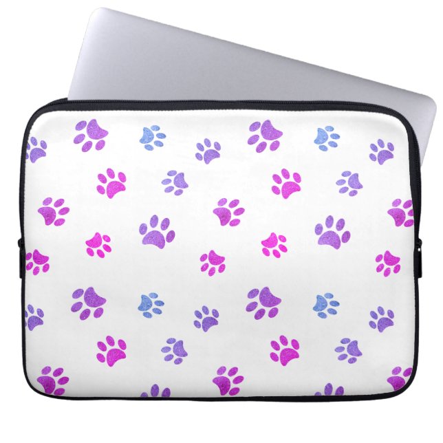 Cute Purple Pink Blue Paw Prints Pattern Laptop Sleeve (Front)