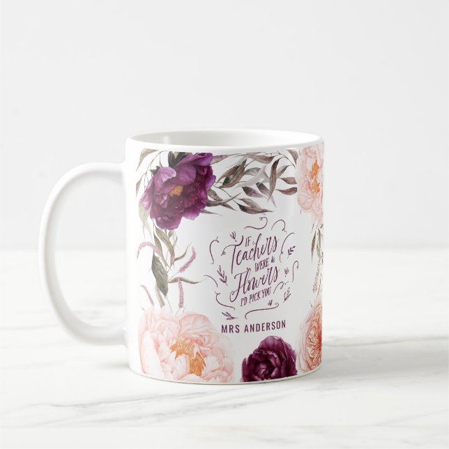 cute purple pink floral elegant teacher coffee mug (Left)