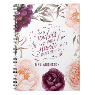 cute purple pink floral elegant teacher notebook