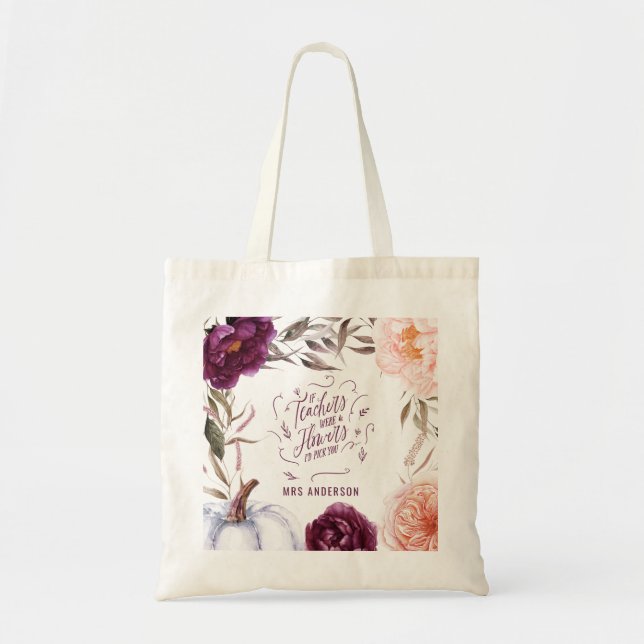 cute purple pink floral elegant teacher tote bag (Front)