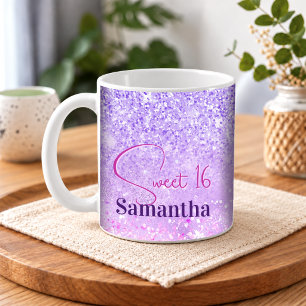 Cute purple pink glitter birthday monogram coffee mug
