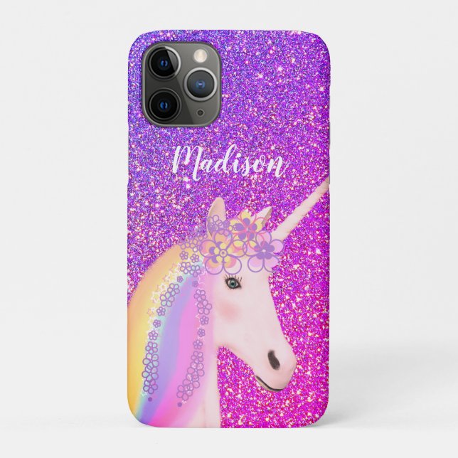 Cute Purple Pink Glitter Unicorn Personalised Case-Mate iPhone Case (Back)