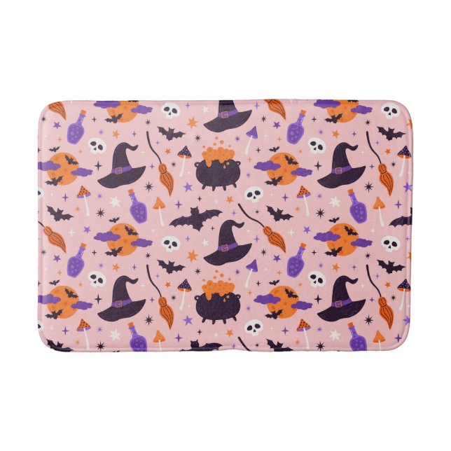Cute Purple & Pink Halloween Pattern Bath Mat (Front)