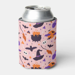 Cute Purple & Pink Halloween Pattern Can Cooler