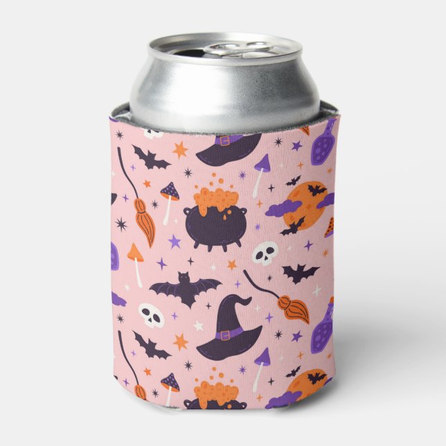 Cute Purple & Pink Halloween Pattern Can Cooler (Can Front)